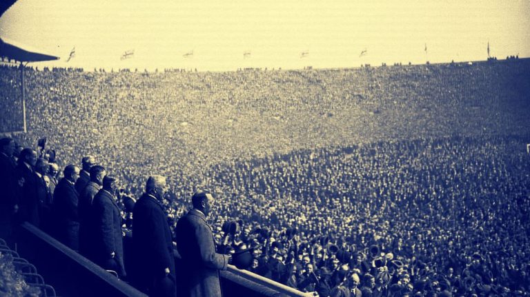 Crowd invasion at Wembley during the 1923 FA Cup Final